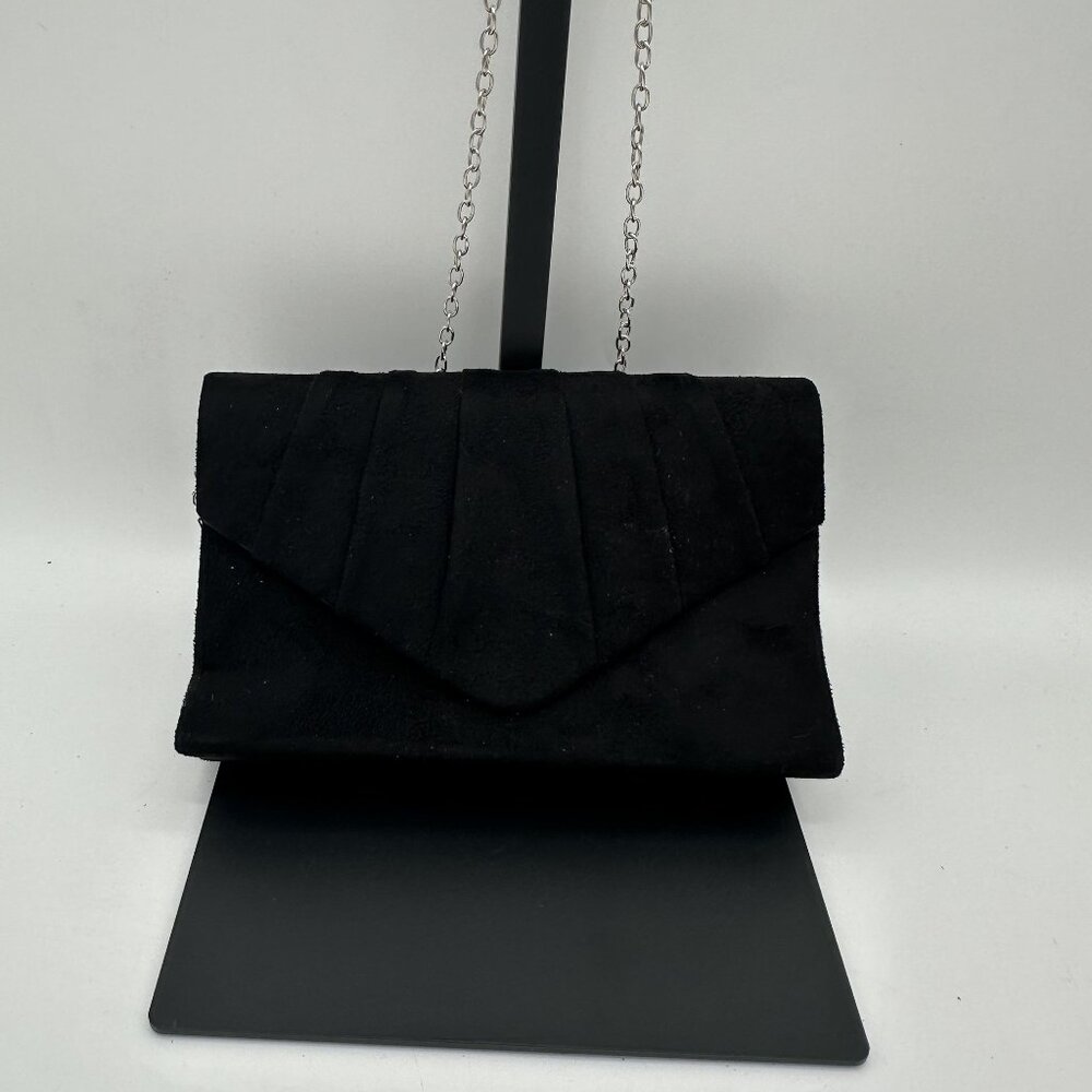 Black Suede Envelope Clutch With Chain Strap